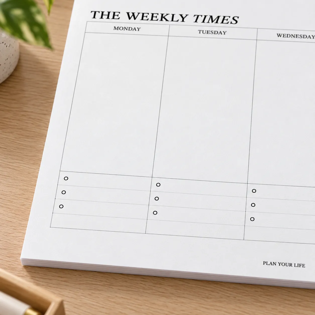 Weekly Desk Pad - detail view; props excluded