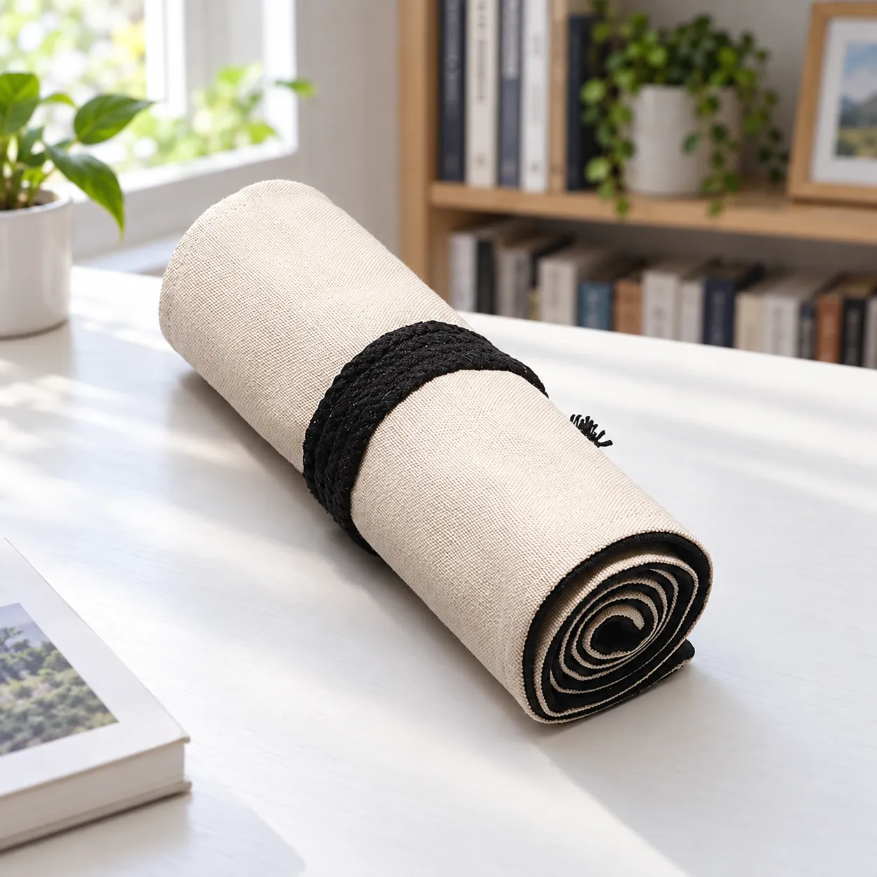 Canvas Pencil Roll - lead view; pencils and eraser excluded