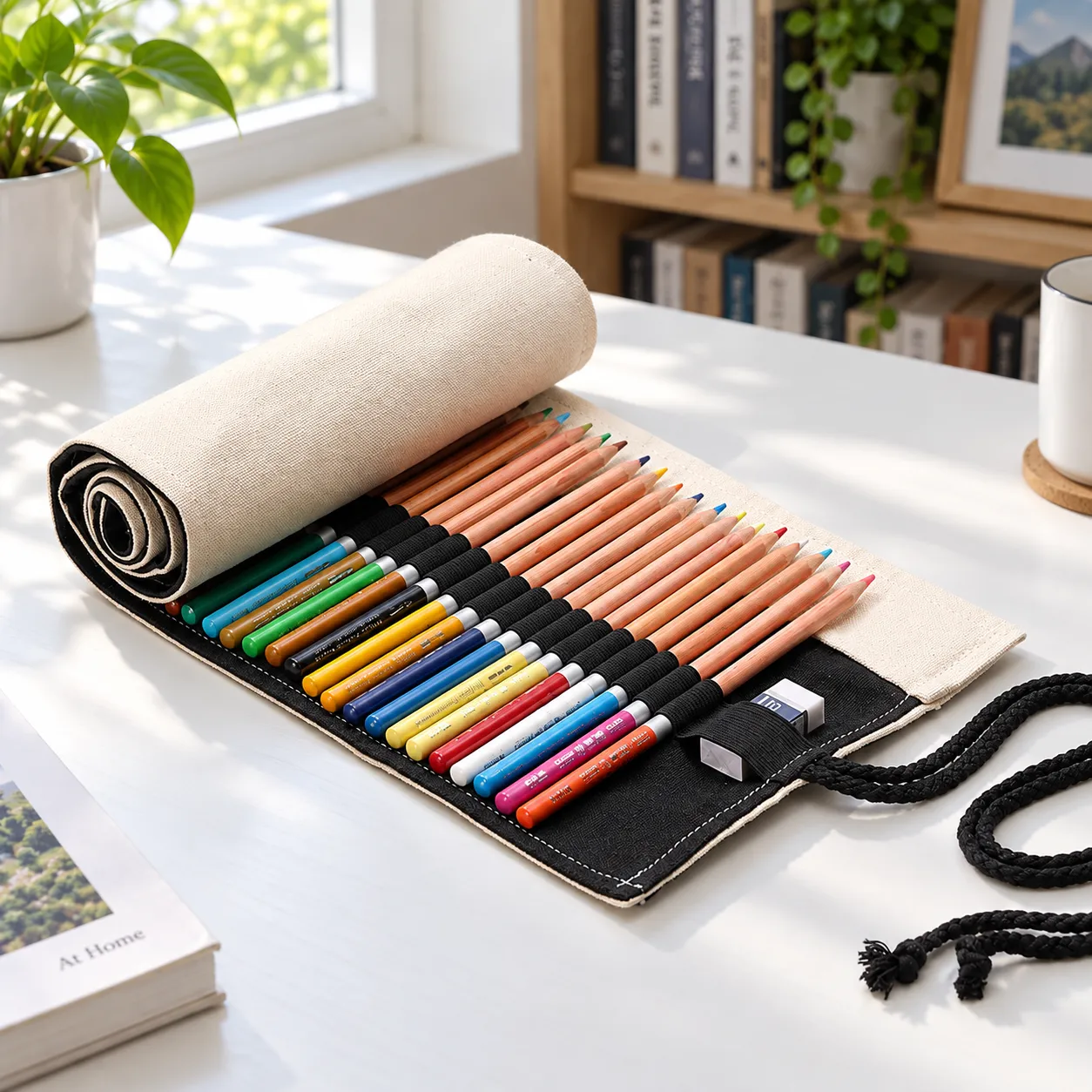 Canvas Pencil Roll - use view; pencils and eraser excluded